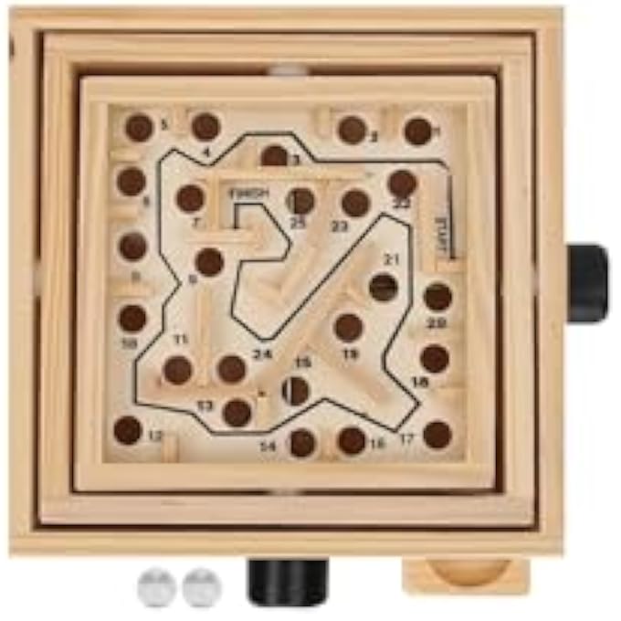 1-PIECE WOODEN LABYRINTH BOARD GAMES 3D MAZE PUZZLE HANDCRAFTED BOARD GAME (16X5X16CM) - Image 2